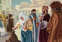 Markus 12:41–44 — Persembahan Seorang Janda Miskin Foto : Pemberian Persembahan Seorang Janda Miskin